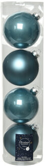 Decoris 4x stuks glazen kerstballen ijsblauw (blue dawn) 10 cm mat/glans - Kerstbal