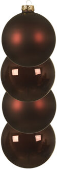 Decoris 4x stuks glazen kerstballen mahonie bruin 10 cm mat/glans
