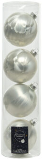 Decoris 4x stuks glazen kerstballen wit ijslak 10 cm mat/glans - Kerstbal