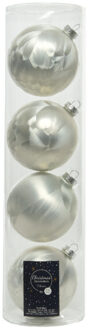 Decoris 4x stuks glazen kerstballen wit ijslak 10 cm mat/glans