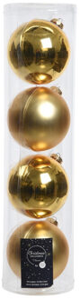 Decoris 4x stuks Gouden glazen kerstballen 10 cm glans en mat Goudkleurig