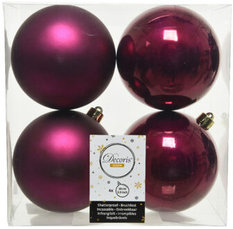 Decoris 4x stuks kunststof kerstballen framboos roze (magnolia) 10 cm glans/mat - Kerstbal