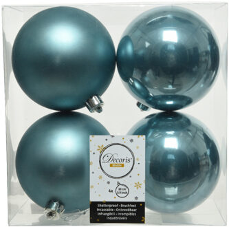 Decoris 4x stuks kunststof kerstballen ijsblauw (blue dawn) 10 cm glans/mat