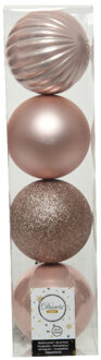 Decoris 4x stuks kunststof kerstballen lichtroze (blush pink) 10 cm