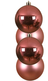 Decoris 4x stuks kunststof kerstballen lippenstift roze 10 cm glans/mat