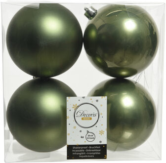 Decoris 4x stuks kunststof kerstballen mos groen 10 cm glans/mat - Kerstbal