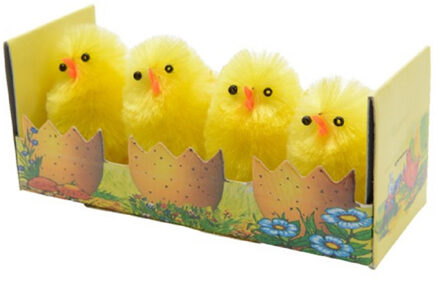 Decoris 4x stuks mini kuikentjes geel 4 cm - Feestdecoratievoorwerp