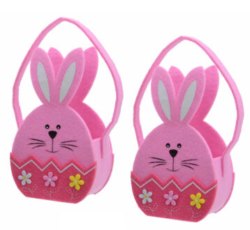 Decoris 4x stuks paaseieren mandje Paashaas van roze vilt 11 x 20 cm - Paasmandjes