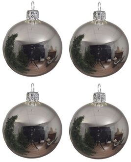 Decoris 4x Zilveren glazen kerstballen 10 cm glans