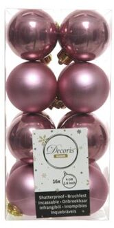 Decoris 5 stuks Kerstbal plastic glans en mat d4 cm veloursroze 16st