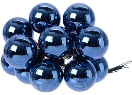 Decoris 50x Donkerblauwe mini kerstballen kerststukje stekers 2 cm glans