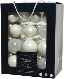 Decoris 52x stuks glazen kerstballen wit 5, 6 en 7 cm mat/glans