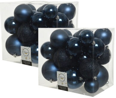 Decoris 52x stuks kunststof kerstballen donkerblauw (night blue) 6-8-10 cm - Kerstbal