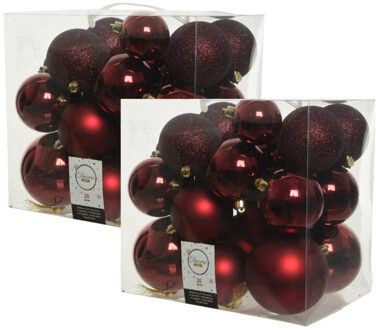 Decoris 52x stuks kunststof kerstballen donkerrood (oxblood) 6-8-10 cm