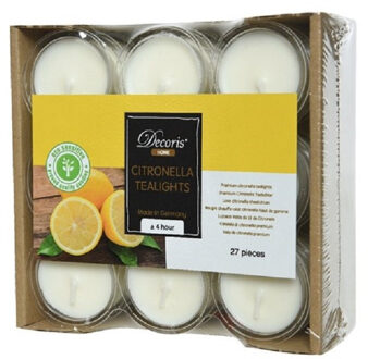 Decoris 54x Geurkaarsen citronella tegen muggen 4 branduren - Geurkaarsen citrus geur - Anti-muggen citronella