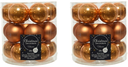 Decoris 54x stuks kleine glazen kerstballen cognac bruin (amber) 4 cm mat/glans