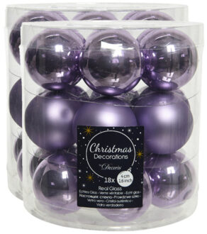 Decoris 54x stuks kleine glazen kerstballen heide lila paars 4 cm mat/glans