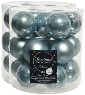 Decoris 54x stuks kleine glazen kerstballen lichtblauw 4 cm mat/glans