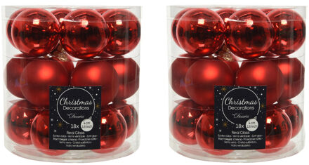 Decoris 54x stuks kleine glazen kerstballen rood 4 cm mat/glans