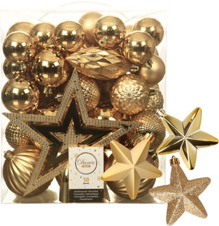 Decoris 56x stuks kunststof kerstballen en ornamenten met ster piek goud - Kerstbal Goudkleurig