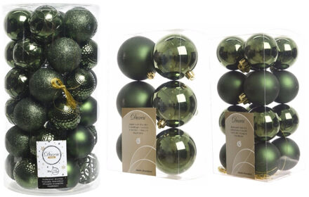 Decoris 59x stuks kunststof kerstballen donkergroen 4, 6 en 8 cm - Kerstbal