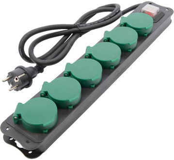 Decoris 6-voudige stekkerdoos waterproof zwart/groen - Stekkerblokken Multikleur
