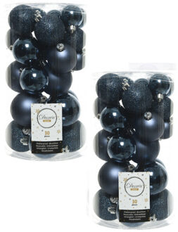 Decoris 60x Donkerblauwe kerstballen 4 - 5 - 6 cm kunststof