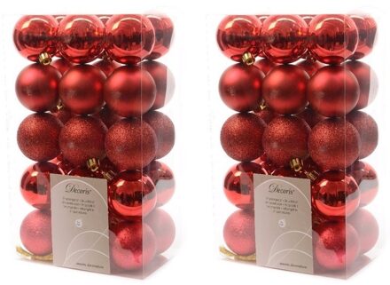 Decoris 60x Kerst rode kunststof kerstballen 6 cm - Mix - Onbreekbare plastic kerstballen - Kerstboomversiering kerst rood