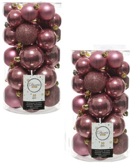 Decoris 60x Kunststof kerstballen glanzend/mat/glitter oud roze kerstboom versiering/decoratie - Kerstbal