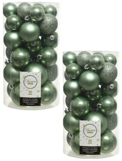 Decoris 60x Kunststof kerstballen glanzend/mat/glitter salie groen kerstboom versiering/decoratie - Kerstbal