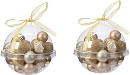 Decoris 60x stuks kleine kunststof kerstballen bruin/goud/champagne 3 cm
