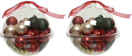 Decoris 60x stuks kleine kunststof kerstballen rood/donkergroen/champagne 3 cm