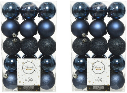 Decoris 60x stuks kunststof kerstballen donkerblauw (night blue) 6 cm glans/mat/glitter - Kerstbal