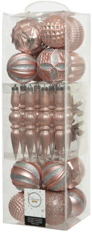 Decoris 60x stuks kunststof kerstballen en ornamenten lichtroze mix