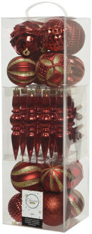 Decoris 60x stuks kunststof kerstballen en ornamenten rood mix - Kerstbal