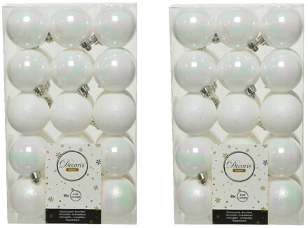 Decoris 60x stuks kunststof kerstballen parelmoer wit (iris) 6 cm glans/mat/glitter - Kerstbal