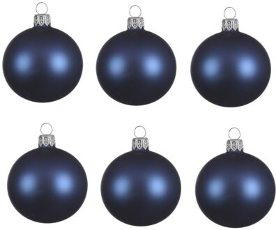 Decoris 6x Donkerblauwe glazen kerstballen 6 cm mat