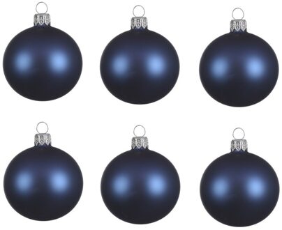 Decoris 6x Donkerblauwe glazen kerstballen 8 cm mat