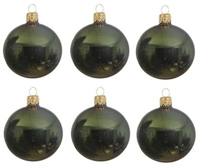 Decoris 6x Donkergroene glazen kerstballen 6 cm glans