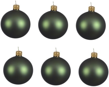 Decoris 6x Donkergroene glazen kerstballen 8 cm mat