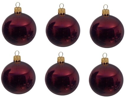 Decoris 6x Donkerrode glazen kerstballen 8 cm glans