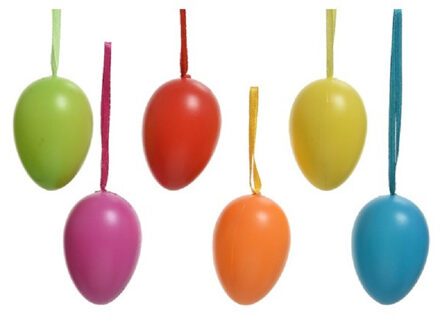 Decoris 6x Gekleurde plastic/kunststof decoratie eieren/Paaseieren 6 cm