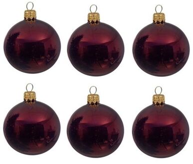 Decoris 6x Glazen kerstballen glans donkerrood 6 cm kerstboom versiering/decoratie - Kerstbal