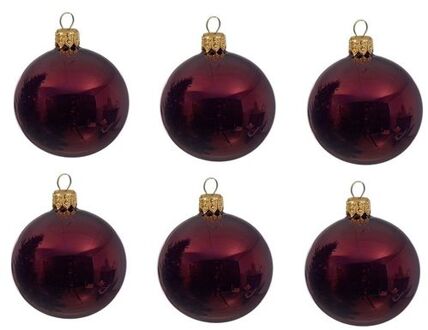 Decoris 6x Glazen kerstballen glans donkerrood 8 cm kerstboom versiering/decoratie - Kerstbal