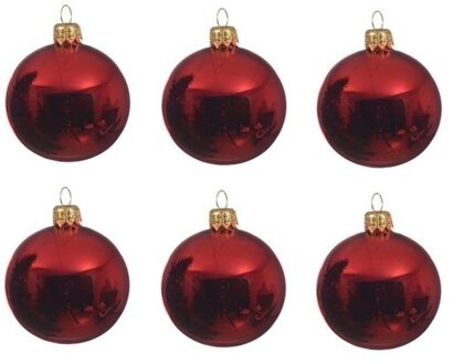 Decoris 6x Glazen kerstballen glans kerst rood 6 cm kerstboom versiering/decoratie - Kerstbal