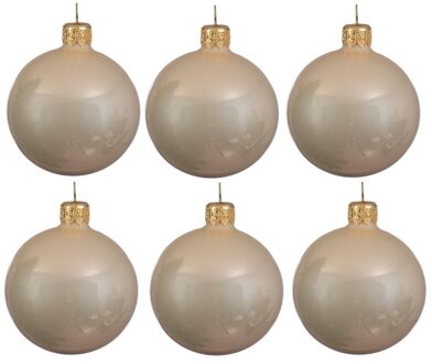 Decoris 6x Glazen kerstballen glans licht parel/champagne 8 cm kerstboom versiering/decoratie - Kerstbal Champagnekleurig