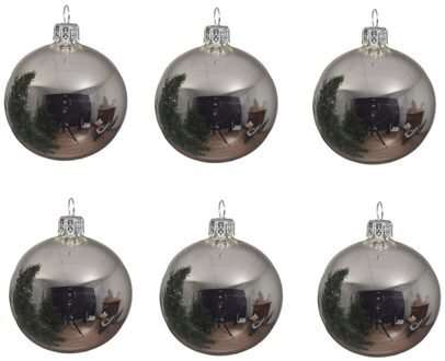 Decoris 6x Glazen kerstballen glans zilver 8 cm kerstboom versiering/decoratie - Kerstbal Zilverkleurig