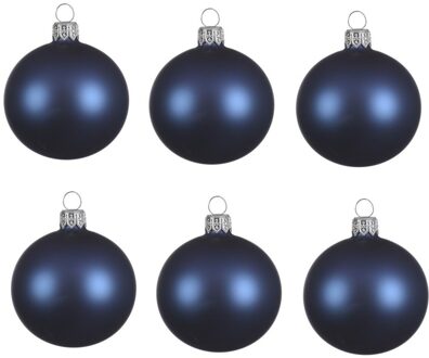 Decoris 6x Glazen kerstballen mat donkerblauw 6 cm kerstboom versiering - Kerstbal