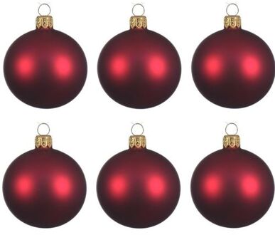 Decoris 6x Glazen kerstballen mat donkerrood 6 cm kerstboom versiering/decoratie - Kerstbal