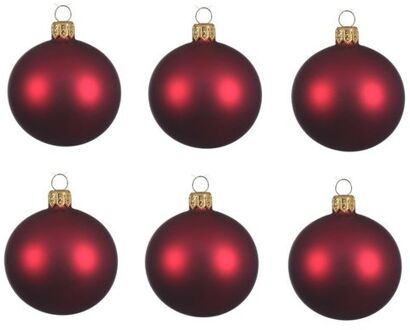 Decoris 6x Glazen kerstballen mat donkerrood 8 cm kerstboom versiering/decoratie - Kerstbal